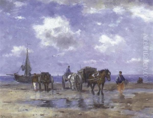 On The Beach, Scheveningen Oil Painting by Johan Frederik Cornelis Scherrewitz