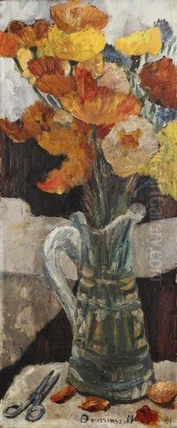 Vase Fleuri Et Ciseaux Oil Painting by Jean-Louis Boussingault