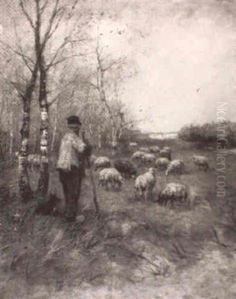 Sheperd And His Flock Oil Painting by Johan Frederik Cornelis Scherrewitz