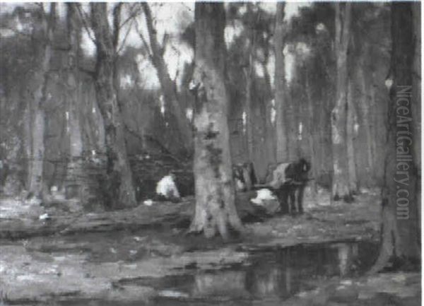 Peasants Gathering Wood Oil Painting by Johan Frederik Cornelis Scherrewitz