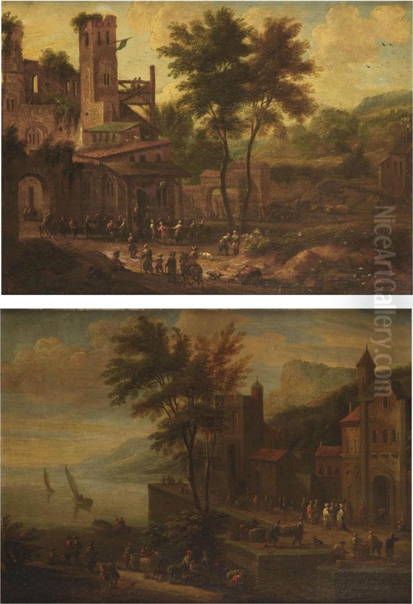 A Village Feast On The Outskirts Of A Town Oil Painting by Peeter Bout