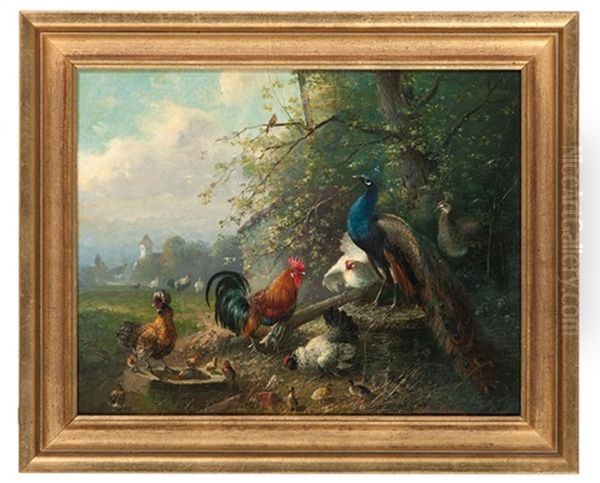 Barnyard Scene Oil Painting by Julius Scheuerer