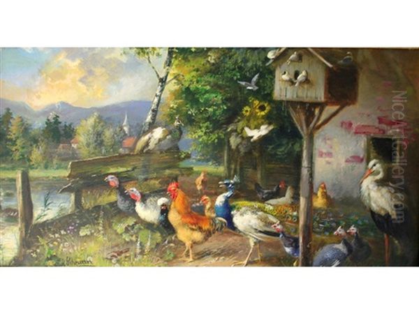 A Carnival Of Birds Oil Painting by Julius Scheuerer