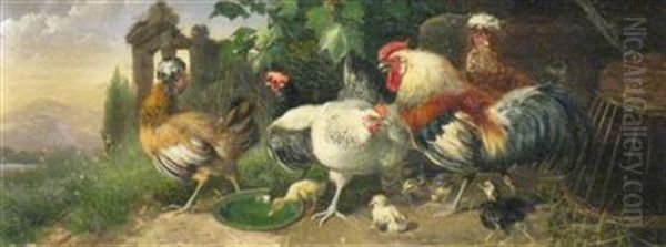 Exotic Fowl Oil Painting by Julius Scheuerer