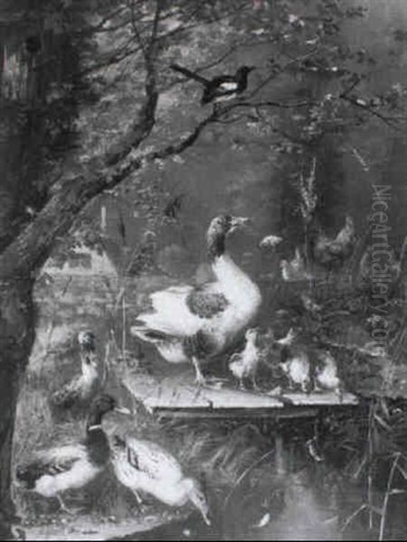 Enten, Ganse Und Huhner Oil Painting by Julius Scheuerer