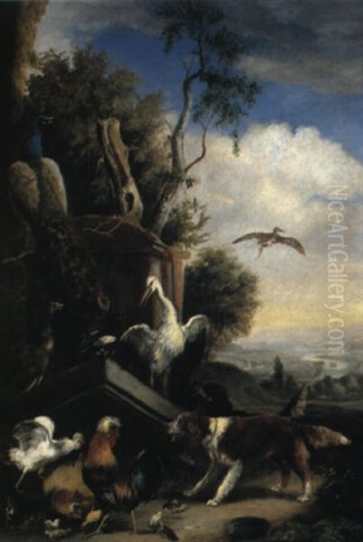 Federvieh Auf Leichter Anhohe Oil Painting by Julius Scheuerer