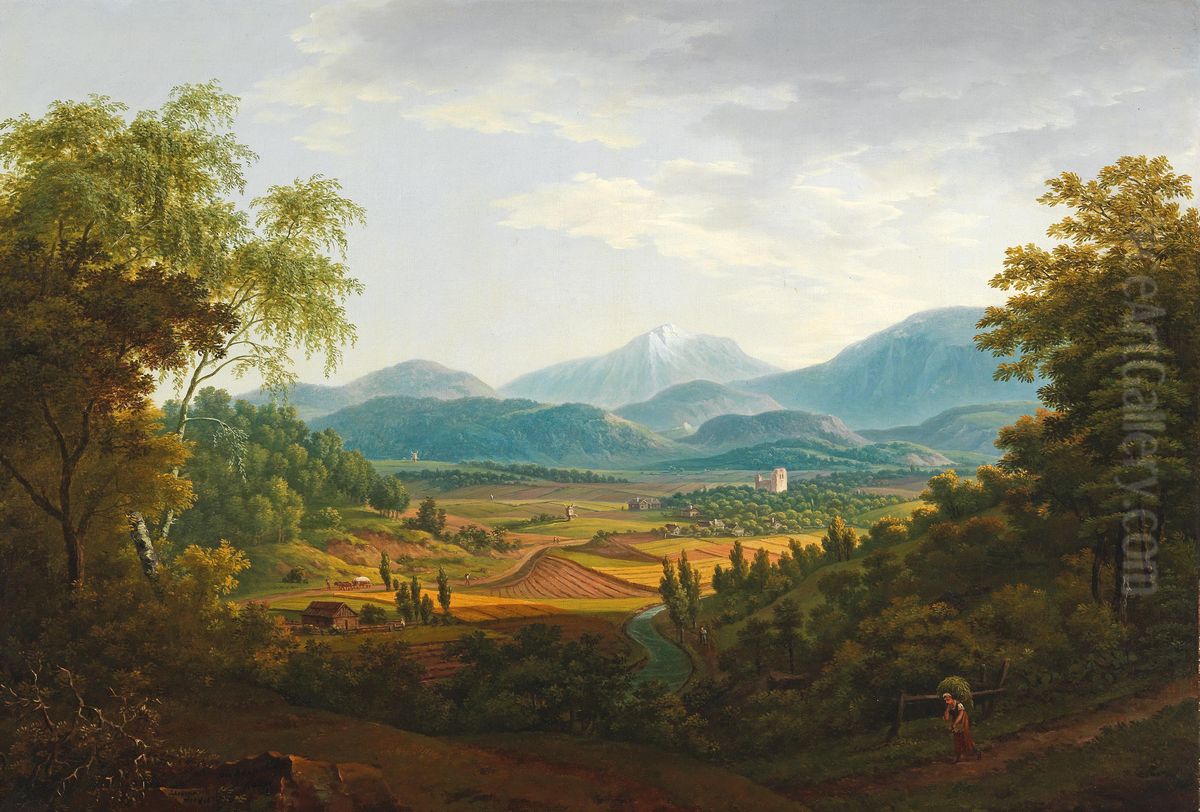 Open Landscape With View Of The Carpathians Oil Painting by Franz Scheyerer
