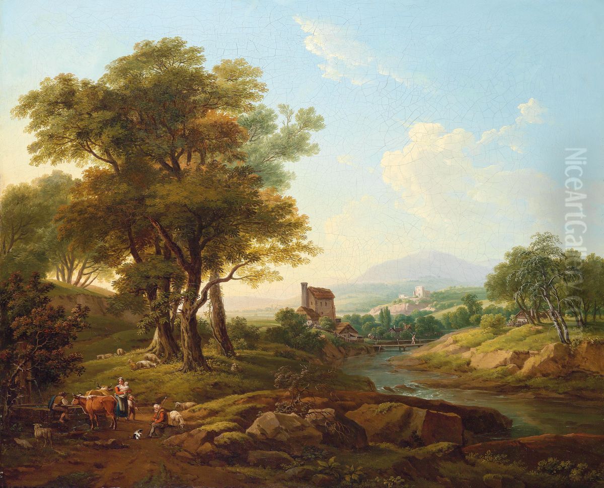 Sudliche Landschaft Mit Hirtenstaffage Oil Painting by Franz Scheyerer