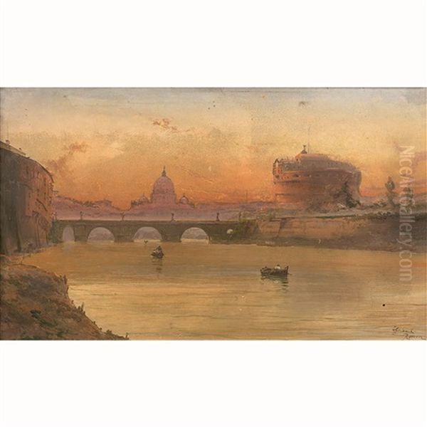 Vue Du Tibre Et Du Chateau Oil Painting by Federico Schianchi