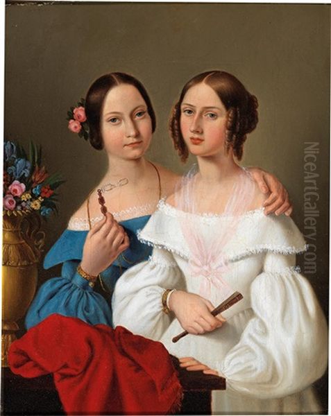 Portrait Of The Sisters Auguste And Caroline Von Luschin Oil Painting by Giovanni Schiavoni