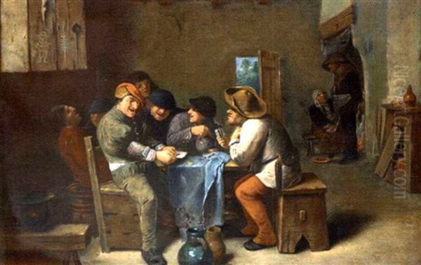 Joueurs De Cartes Dans Une Taverne Oil Painting by Franz Schier