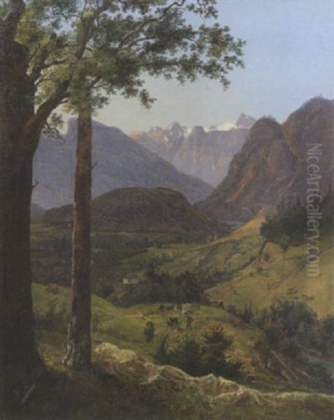 Gebirgstal Mit Hirten Und Vieh Oil Painting by Anton Schiffer