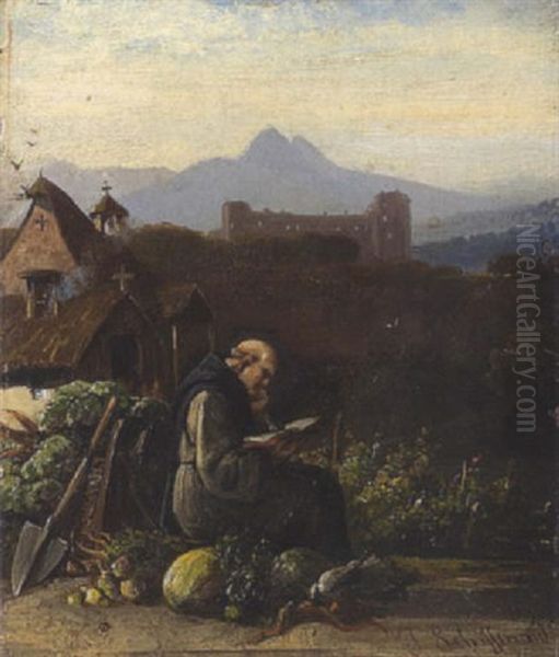 Lesender Monch Oil Painting by Jost Joseph Niklaus Schiffmann