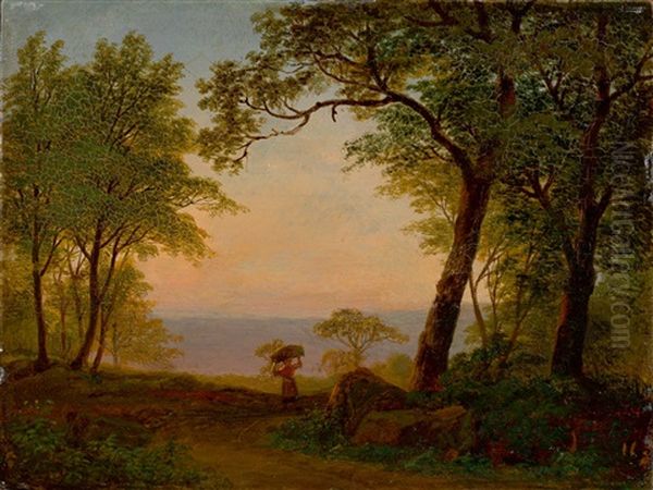 Sudliche Landschaft Bei Sonnenuntergang Oil Painting by Johann Heinrich Schilbach