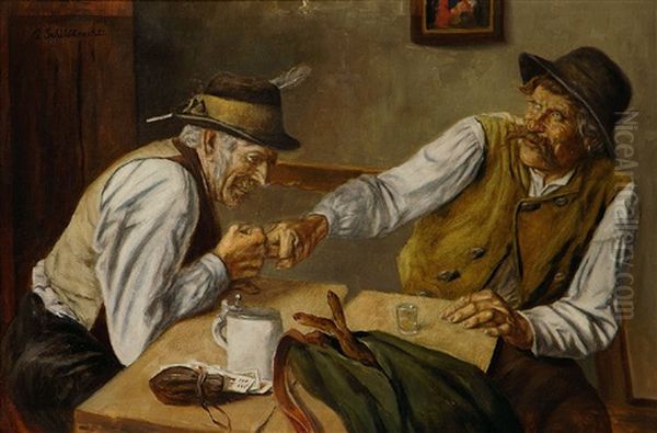 Beim Fingerhakeln Oil Painting by Georg Schildknecht