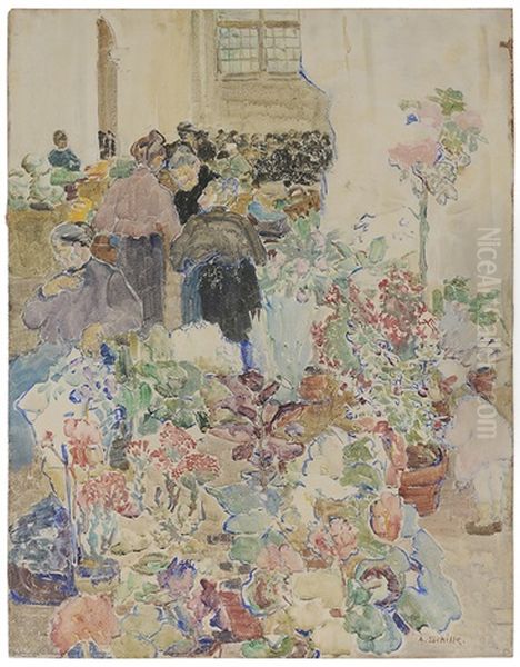 Flower Market Oil Painting by Alice Schille