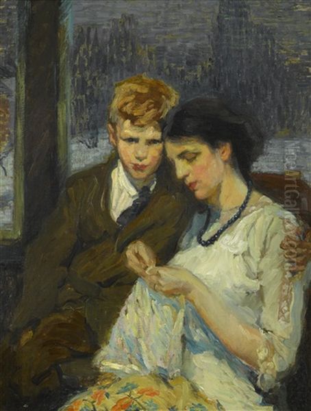 Mother And Son Oil Painting by Alice Schille