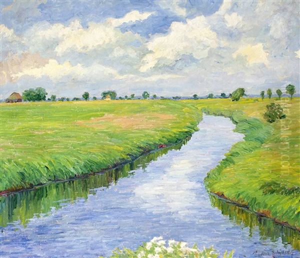 Sommerlandschaft Bei Fischerhude Oil Painting by Bertha Schilling