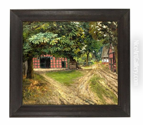 Dorfstrasse In Fischerhude Oil Painting by Bertha Schilling