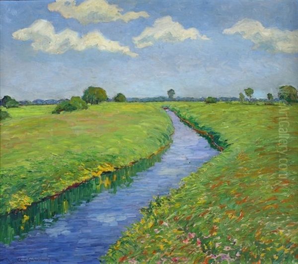 Weite Sommerlandschaft Mit Kanal Bei Fischerhude Oil Painting by Bertha Schilling