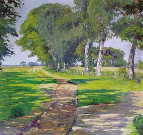 Sommerlicher Birkenweg In Der Wummeniederung Oil Painting by Bertha Schilling