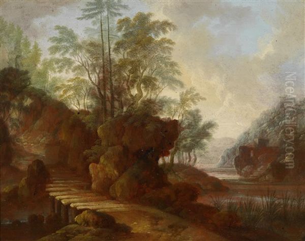 Weite Flusslandschaften (pair) Oil Painting by Maximilian Joseph Schinagl