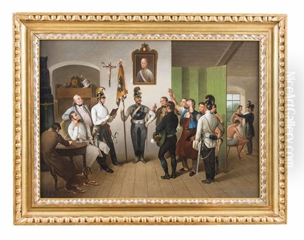 Der Schwur Zur Fahne - Die Rekrutierung Zur Zeit Kaiser Franz I Oil Painting by Carl Schindler