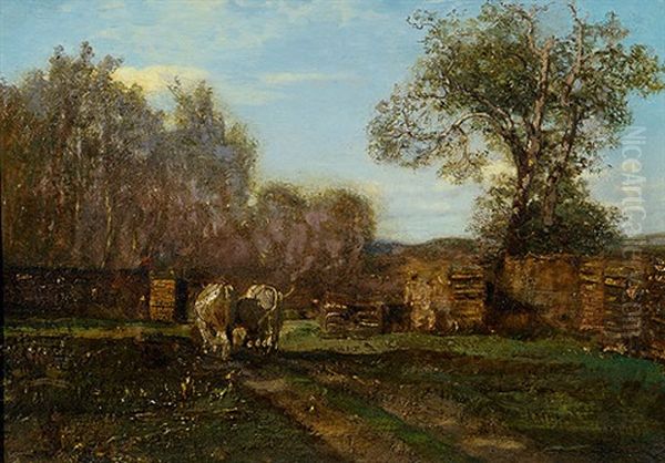 Landschaft Mit Holzstapeln Und Ochsengespann Oil Painting by Emil Jacob Schindler