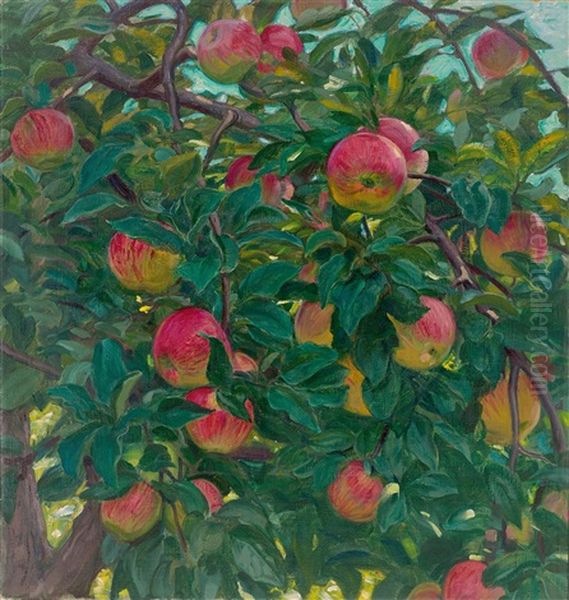 Apples In The Tree Oil Painting by Osmar Schindler