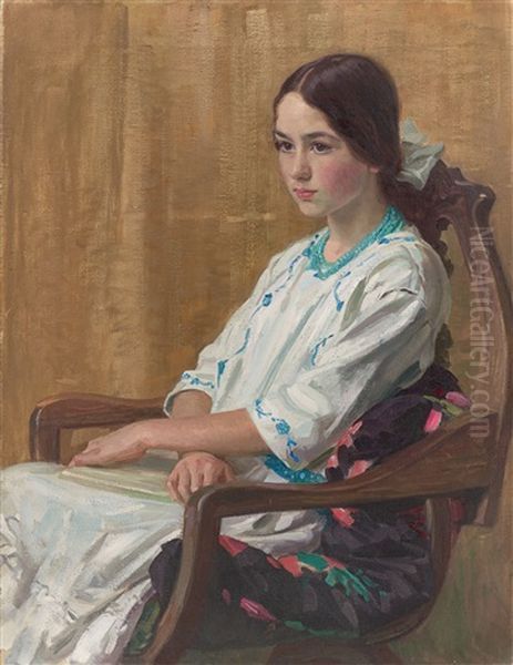 Girl In A Chair Oil Painting by Osmar Schindler