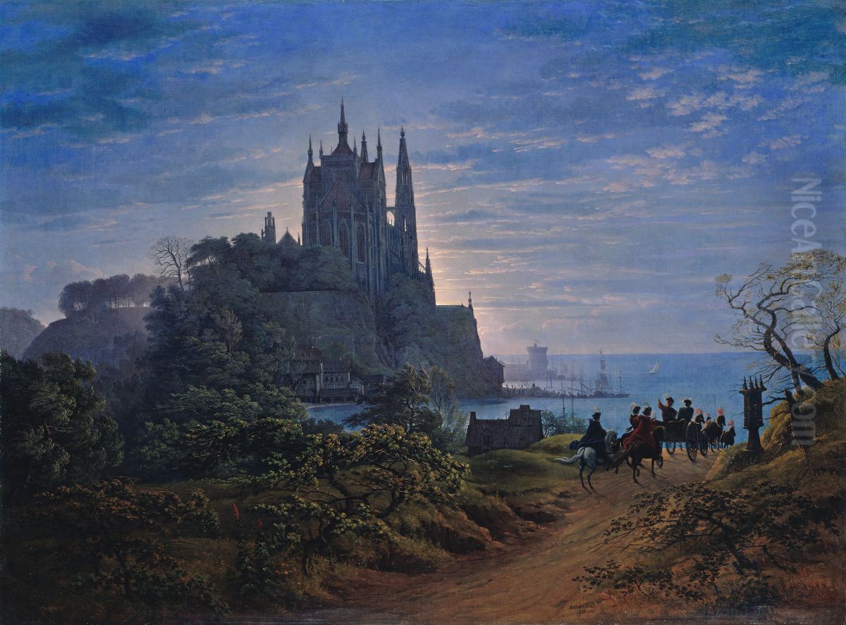 Gotische Kirche Auf Einem Felsen Am Meer Oil Painting by Karl Friedrich Schinkel