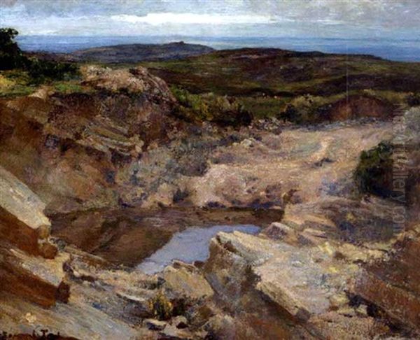 Ode Bjerglandskab Med So Oil Painting by Harald Valdemar Schiodte