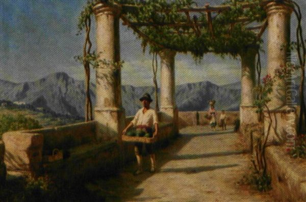 Italienske Bonder I En Pergola Oil Painting by Niels Frederik Schiottz-Jensen
