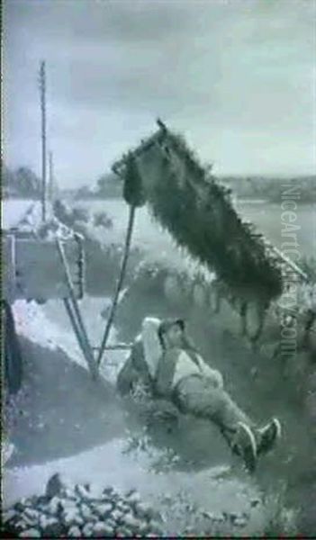 Jens Vejmand, Stenhugger Der Hviler Sig Vejkanten Oil Painting by Niels Frederik Schiottz-Jensen