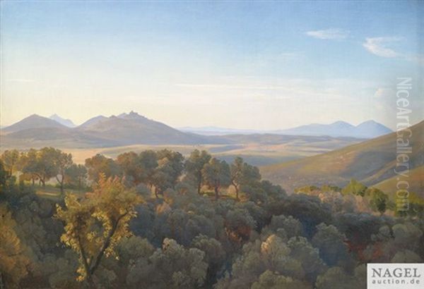 Weite Italienische Landschaft Am Fruhen Abend Oil Painting by Johann Wilhelm Schirmer