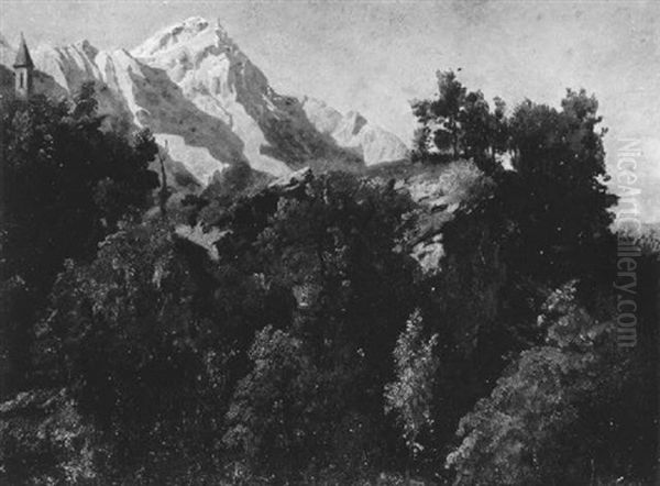 Baumbestandene Felsige Hugelkuppe Oil Painting by Johann Wilhelm Schirmer