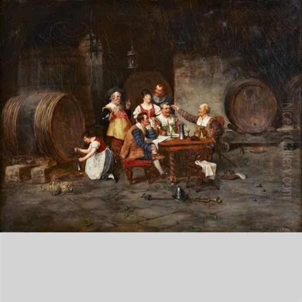 Jovial Gathering In A Tavern Oil Painting by Victor Schivert