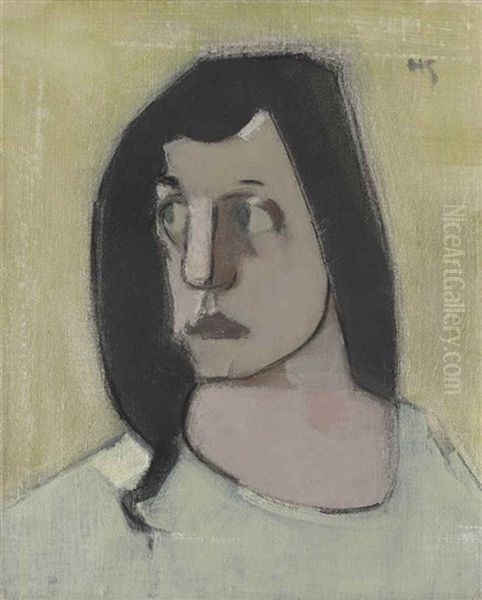 Mustatukkainen Nainen / Kvinna Med Svart Har / Woman With Black Hair Oil Painting by Helene Schjerfbeck