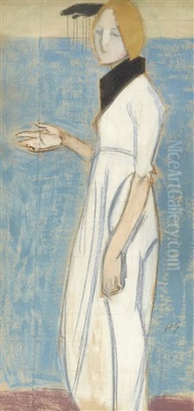 Flicka I Vitt Oil Painting by Helene Schjerfbeck