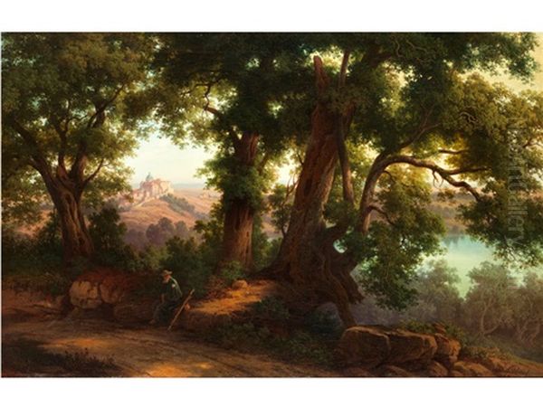 Landschaft Mit Blick Auf Das Castel Gandolfo Oil Painting by Hermann Julius Schlegel