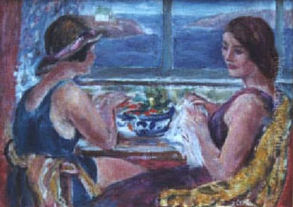 Conversation, Studio, Perkins Cove Oil Painting by William von Schlegell