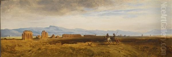 Landscape With Classical Ruins Oil Painting by Eduard Schleich the Elder