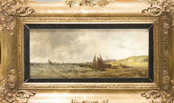 Segler Am Strand Bei Sturmischer See Oil Painting by Eduard Schleich the Elder