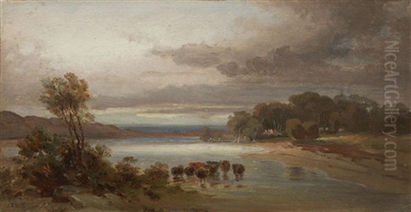 Landschaft Mit Rinderherde In Der Schwemme Oil Painting by Eduard Schleich the Elder