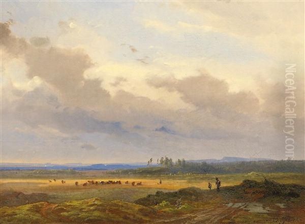 Kuhe In Landschaft Oil Painting by Eduard Schleich the Elder