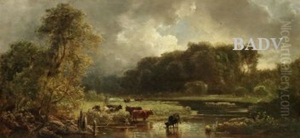 Flusslandschaft Mit Kuhen Oil Painting by Eduard Schleich the Elder