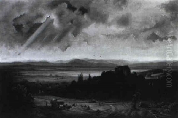 Voralpenlandschaft Mit Hochgelegener Burg Oil Painting by Eduard Schleich the Elder