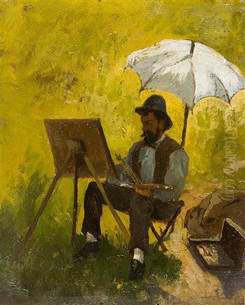 August Fink An Der Staffelei (study) Oil Painting by Eduard Schleich the Younger