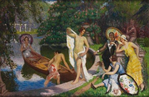 Les Elegantes Au Bain Oil Painting by Henry Bouvet