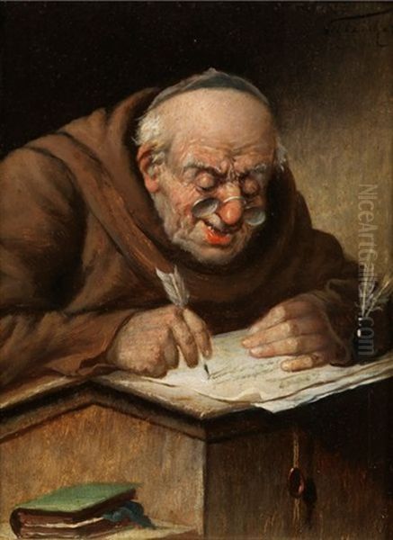 Moine A L'etude Oil Painting by Carl Schleicher